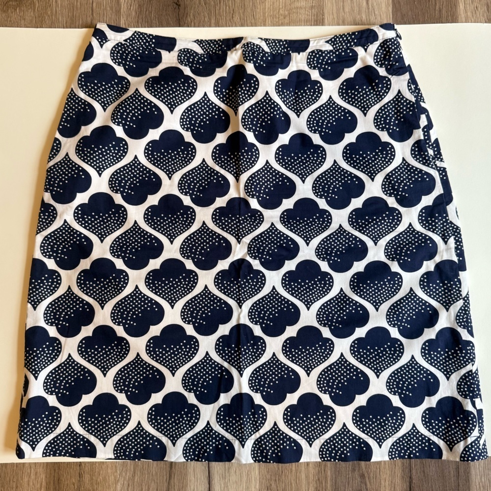 Boden 100% Cotton Blue Patterned Straight Pencil Skirt Preppy Size 8